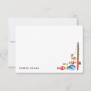 Carte De Correspondance Aquarelle mignonne Poisson Hameçon à appât de pêch