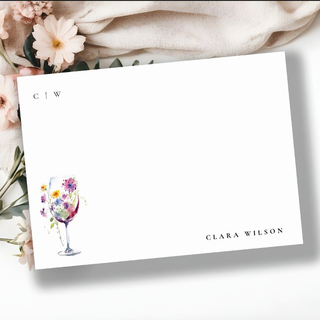Carte De Correspondance Aquarelle minimale Floral Vin Mariage (Créateur téléchargé)