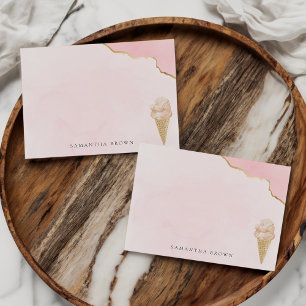 Carte De Correspondance Aquarelle moderne chic crème glacée rose