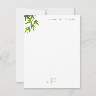 Carte De Correspondance Aquarelle moderne Elégant Vert Feuilles Monogramme
