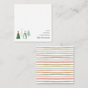 Carte De Correspondance Aquarelle moderne Noël Arbre Carré vacances