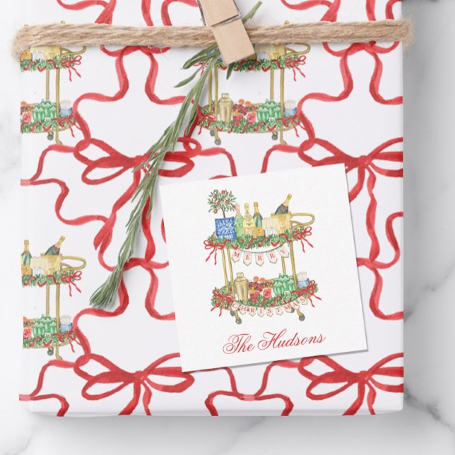 Carte De Correspondance Aquarelle Noël Champagne Bar Panier Enceinte (Créateur téléchargé)