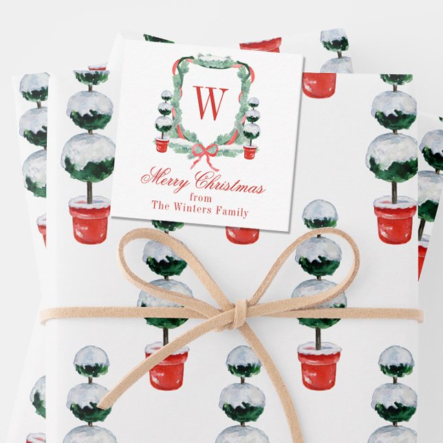 Carte De Correspondance Aquarelle Noël Topio Cimier Monogramme (Créateur téléchargé)