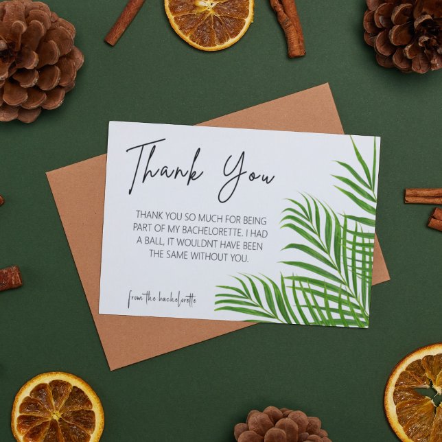 Carte De Correspondance Aquarelle Palm Bride Bachelorette Merci (Miami Green Palm Bachelorette Party Thank You Card)