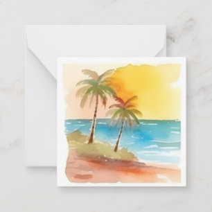Carte De Correspondance Aquarelle Pastel Palmier Tropical Jaune