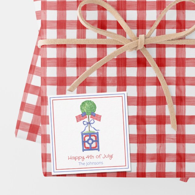 Carte De Correspondance Aquarelle Patriotique American Flag Topiary Cadeau (Créateur téléchargé)