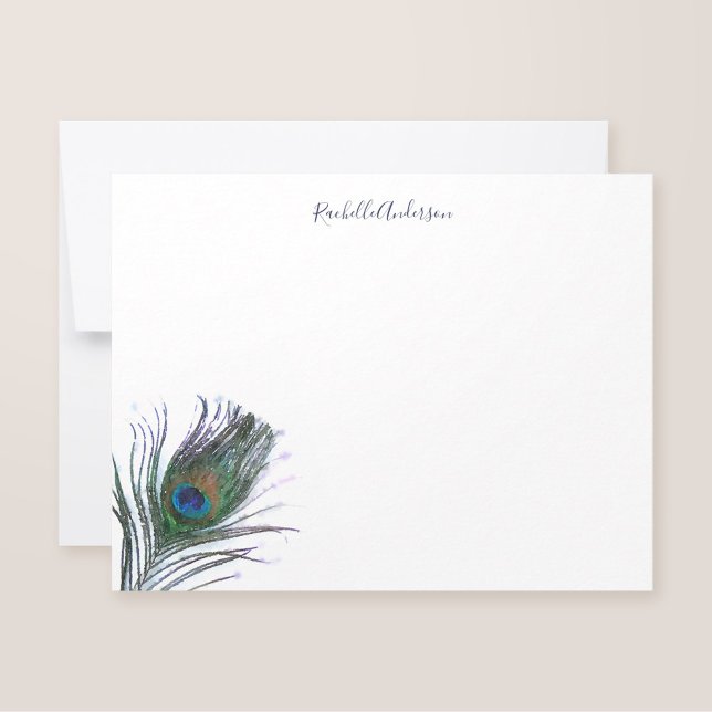 Carte De Correspondance Aquarelle Peacock Feather personnalisée (Créateur téléchargé)