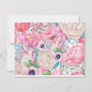 Carte De Correspondance Aquarelle Peonys rose et bleu printemps été