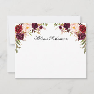Carte De Correspondance Aquarelle personnalisée Bourgogne Floral