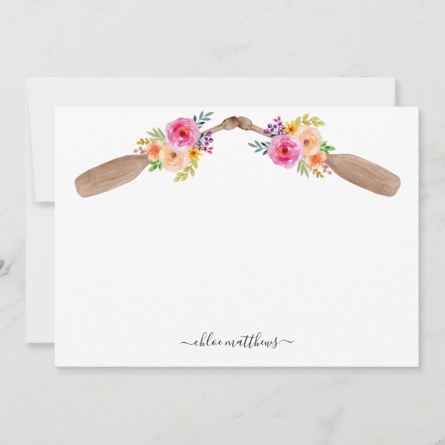 Carte De Correspondance Aquarelle personnalisée Pagaies florales Nautique (Devant)