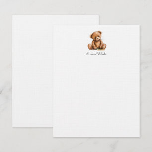 Carte De Correspondance Aquarelle Petit Ours En Teddy Personnalisé