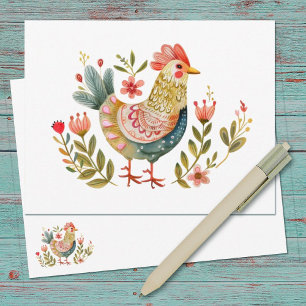 Carte De Correspondance Aquarelle Poulet Folk Papier à lettres