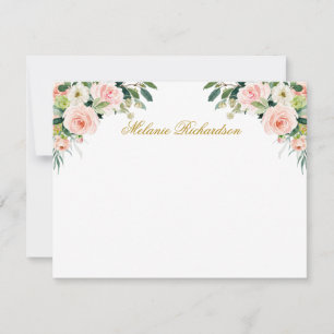 Carte De Correspondance Aquarelle rose blanc floral or personnalisé
