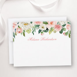 Carte De Correspondance Aquarelle rose blanc Floral Personnalisé