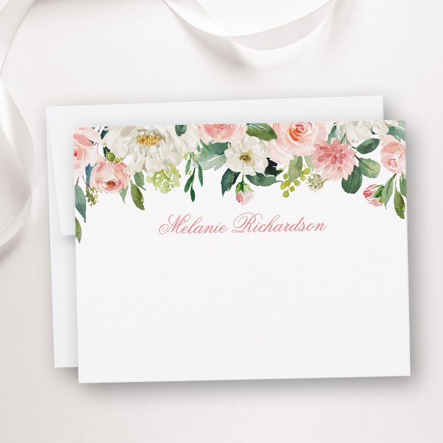 Carte De Correspondance Aquarelle rose blanc Floral Personnalisé (Customize to change text size, color, style or to add more text to front or back of card.)