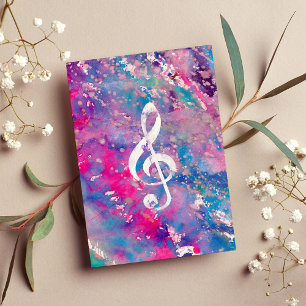 Carte De Correspondance Aquarelle rose bleu Paint Music Note Acier Clef