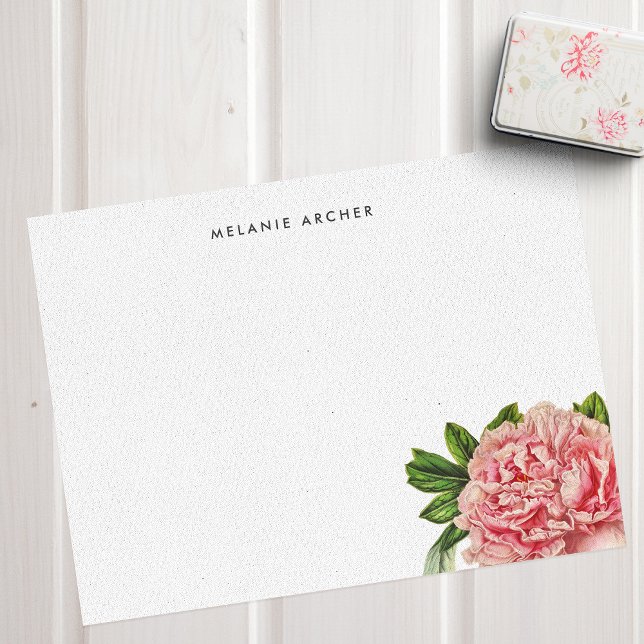 Carte De Correspondance Aquarelle rose botanique pivoine personnalisée (Créateur téléchargé)