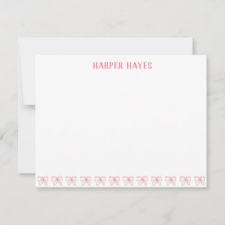 Carte De Correspondance Aquarelle rose Bow Design papeterie personnalisée