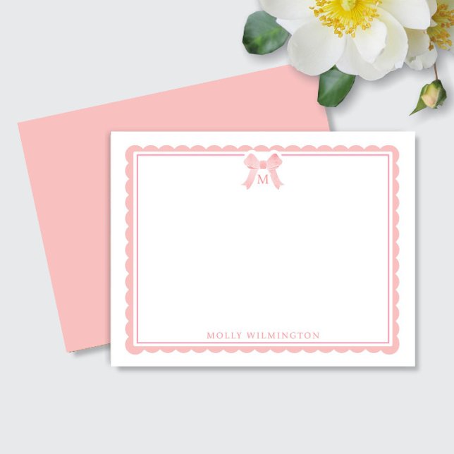 Carte De Correspondance Aquarelle Rose Bow Girly Preppy Monogramme (Créateur téléchargé)