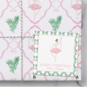 Carte De Correspondance Aquarelle rose et vert Noël Ballerinas Photo