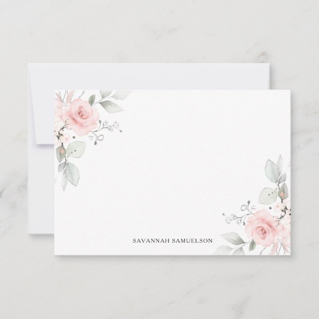 Carte De Correspondance Aquarelle rose Fleur Roses personnels | Vide (Devant)