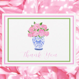 Carte De Correspondance Aquarelle rose Hydrangea Script Bordure Merci