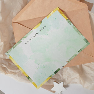 Carte De Correspondance Aquarelle Rose Jaune Éclaboussure Verte