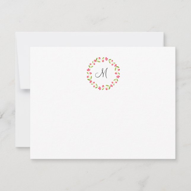 Carte De Correspondance Aquarelle rose Jaune Vert Fleur Courbe (Devant)