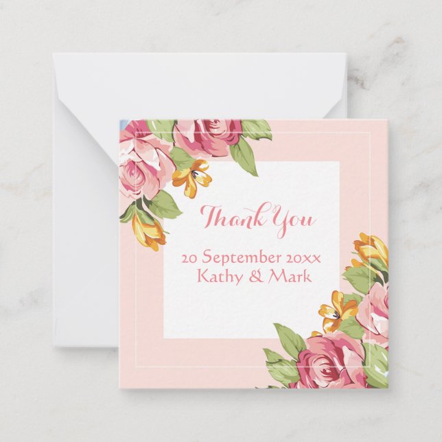 Carte De Correspondance Aquarelle Rose Merci (Devant)
