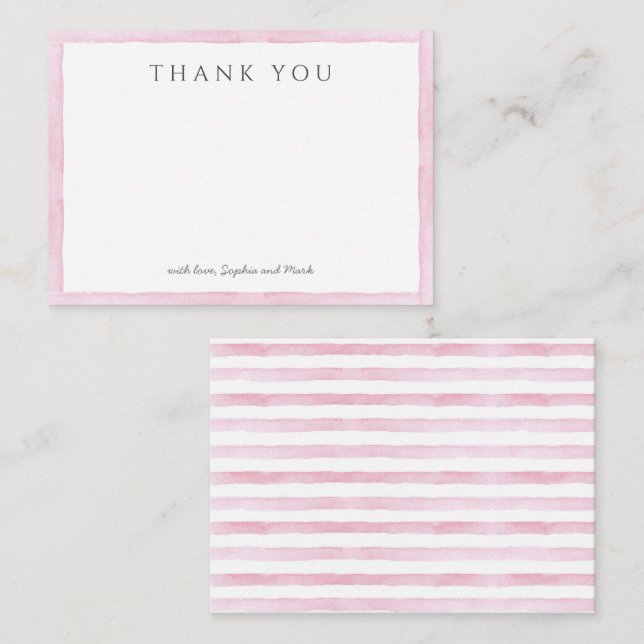 Carte De Correspondance Aquarelle rose Merci d'anniversaire (Devant / Derrière)