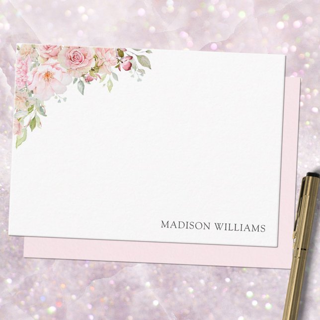 Carte De Correspondance Aquarelle rose monogramme Rose Floral (In situ)