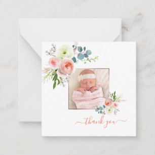 Carte De Correspondance Aquarelle rose pâle Peonies Merci bébé