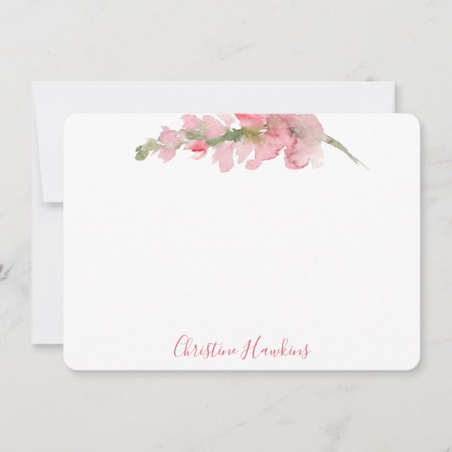 Carte De Correspondance Aquarelle rose pâle personnalisée Fleur florale (Devant)