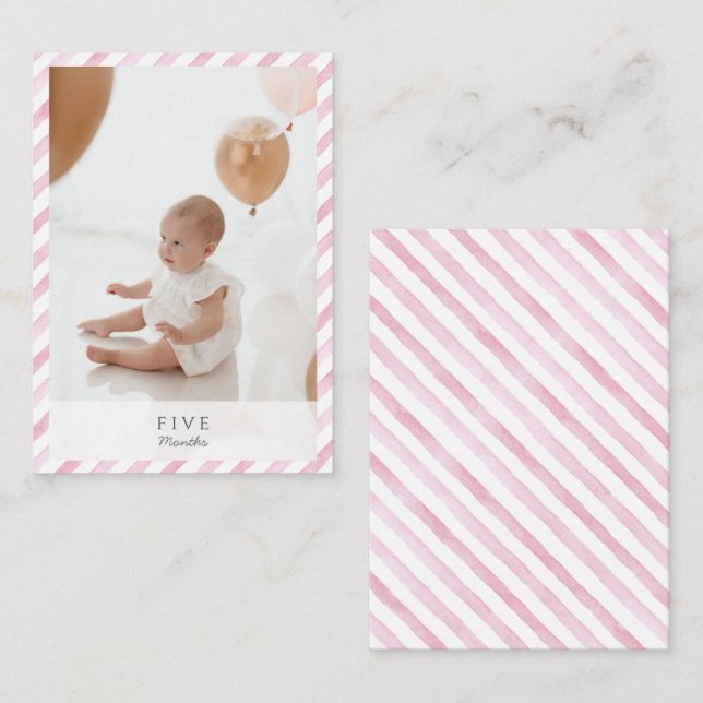 Carte De Correspondance Aquarelle rose rayée 1er anniversaire Jalon (Devant / Derrière)