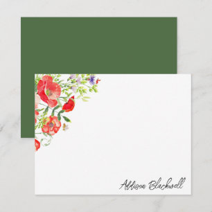 Carte De Correspondance Aquarelle Rouge Fleur sauvage Poppy Nom personnali