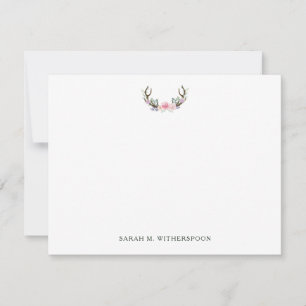 Carte De Correspondance Aquarelle Russe Floral Antlers