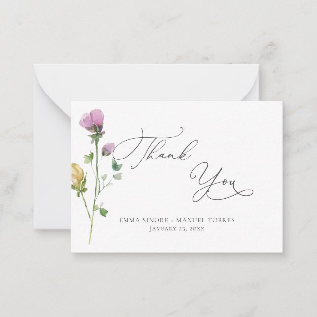 Carte De Correspondance Aquarelle Rustique Jardin Rose Merci (Devant)