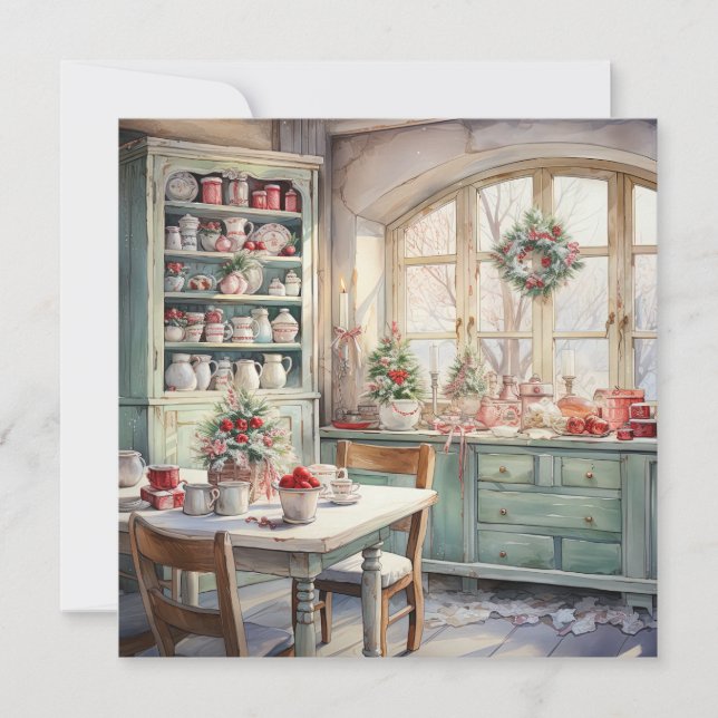 Carte De Correspondance Aquarelle Shabby Chic cuisine de Noël (Devant)