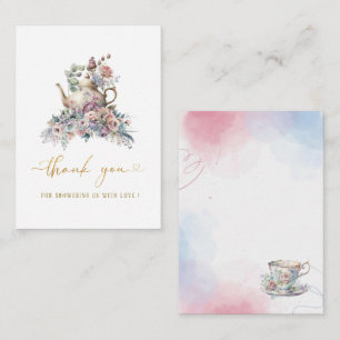 Carte De Correspondance Aquarelle thé fête or rose merci
