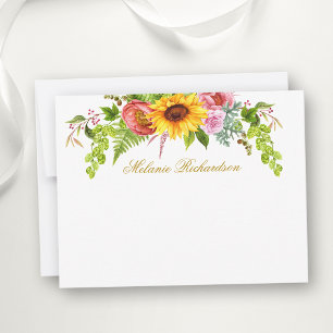 Carte De Correspondance Aquarelle tournesol floral or personnalisé