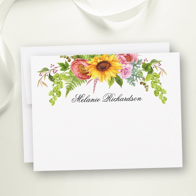 Carte De Correspondance Aquarelle Tournesol Flore Vert Personnalisé (Customize to change text color,  text style or to add more text to back of card.)
