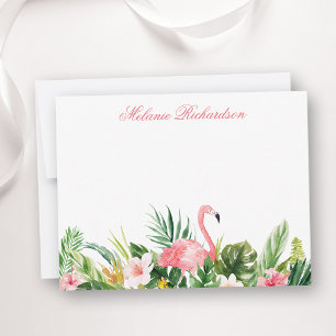 Carte De Correspondance Aquarelle Tropical Floral Flamant rose rose