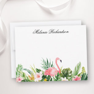 Carte De Correspondance Aquarelle Tropical Floral Flamant rose rose