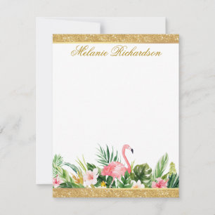 Carte De Correspondance Aquarelle Tropical Floral Flamant rose rose Partie