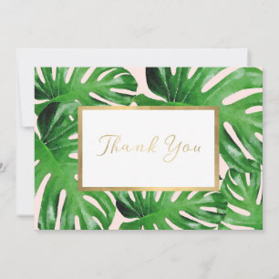 Carte De Correspondance Aquarelle Tropical Monstera Feuille Merci rose