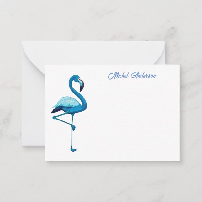 Carte De Correspondance Aquarelle tropicale Flamant rose bleu (Devant)