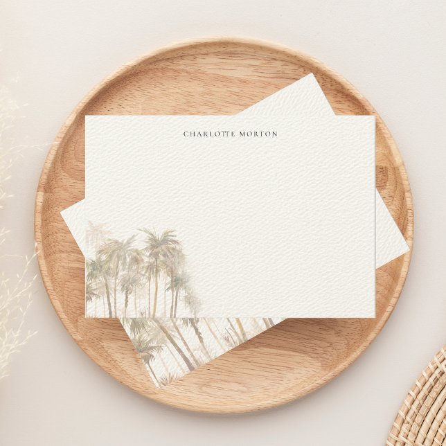 Carte De Correspondance Aquarelle tropicale Palmiers Personnalisés (Tropical Palm Trees Beige Note Card)
