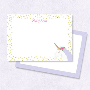Carte De Correspondance Aquarelle Unicorne Pink Gold Dot Papier pour fille