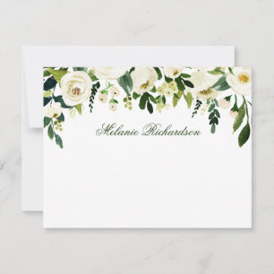 Carte De Correspondance Aquarelle Vert Blanc Floral Personnalisé
