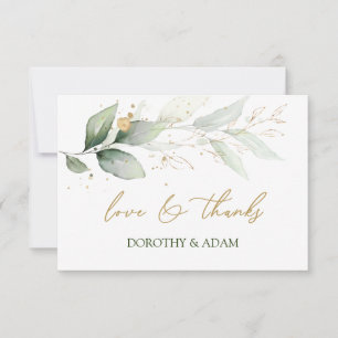 Carte De Correspondance Aquarelle vert & or feuillage Merci